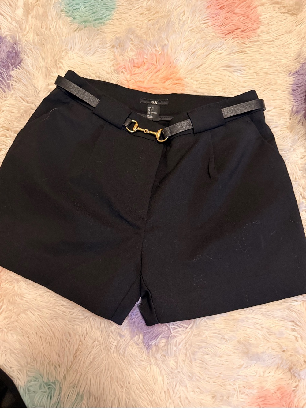 H&M Black High-Waist Shorts with Gold Horsebit Detail
